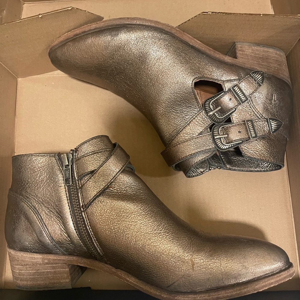 Frye Metallic Bronze Brown Leather Ankle Booties